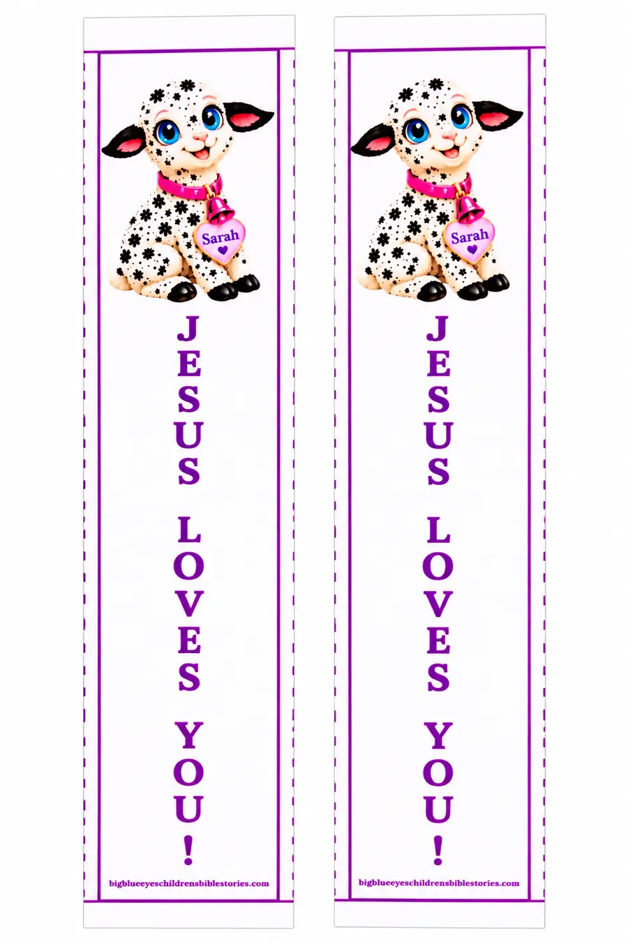 2 Hand-Made JESUS LOVES YOU ! Laminated Book Marks: Sarah the Baby Sheep: My Shepherd, Jesus's Birth. The Christmas Story Edition.
